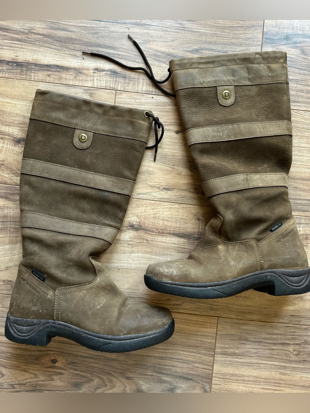 Dublin River Boots Women's USA size 9.5 WIDE CALF leather Brown Pull On Tie